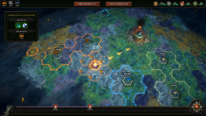 a hex-based game board representing the world