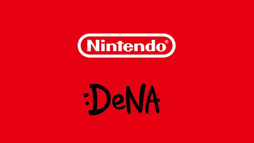 The Nintendo and Dena logos on a red background