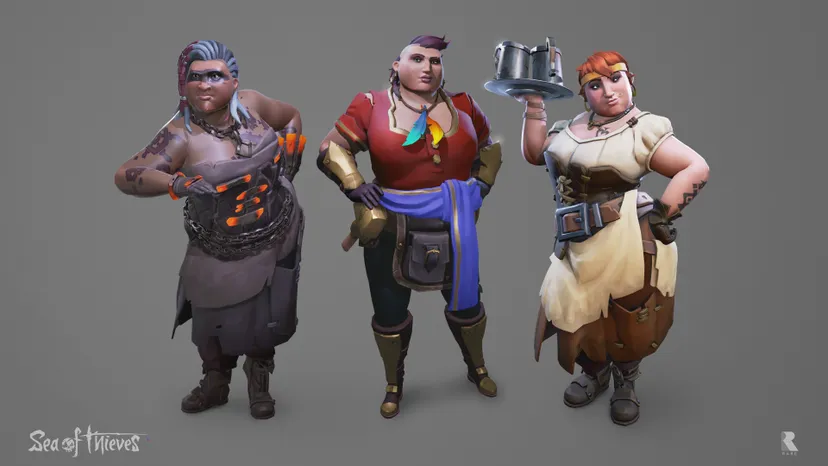 Three pirates from Sea of Thieves.