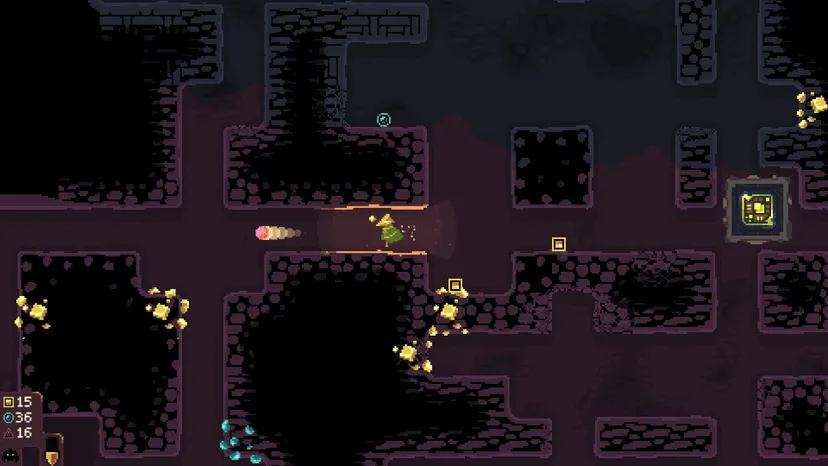 a green player character mining in the underground