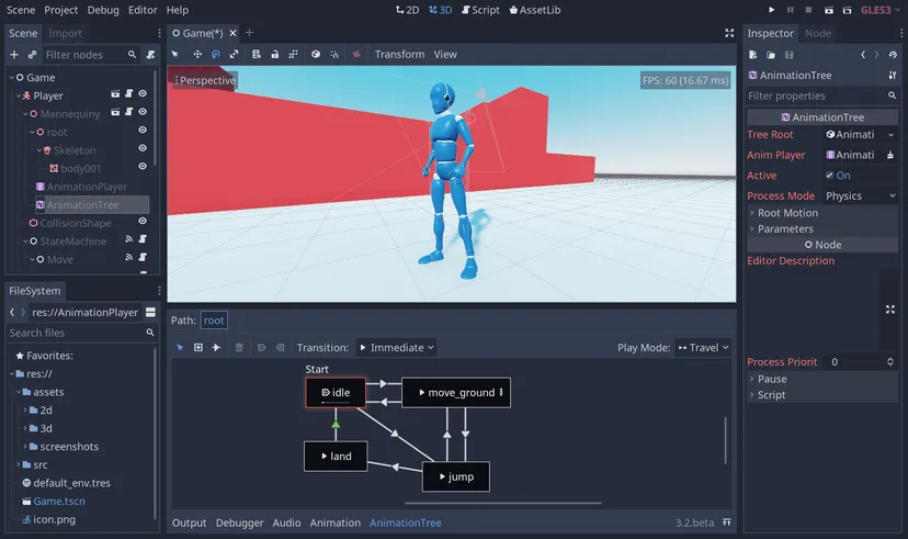 godot engine introduction with animated figure in window