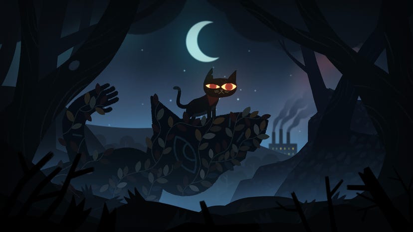 Screenshot of Twigs the Cat on a tree in The Glory Society's Revenant Hill.