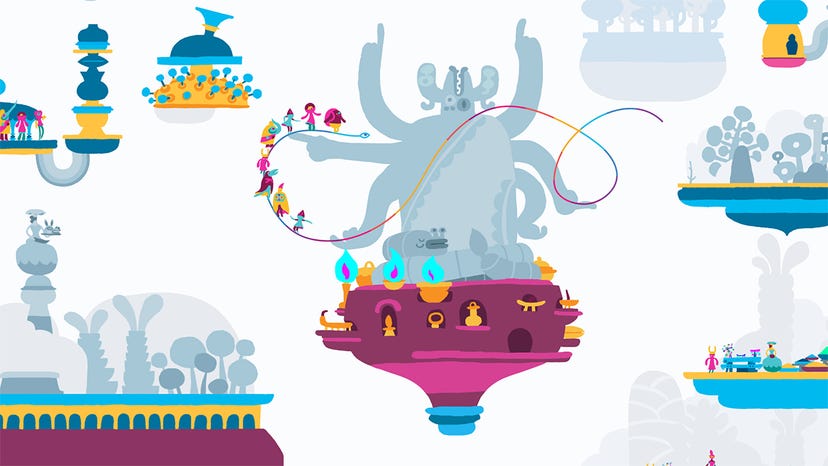 The Long Mover from Hohokum swirling around a level