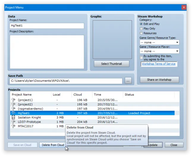 Screenshot: RPG Maker Project Menu