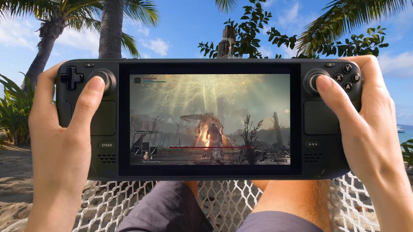 Photo of Valve's Steam Deck handheld system.
