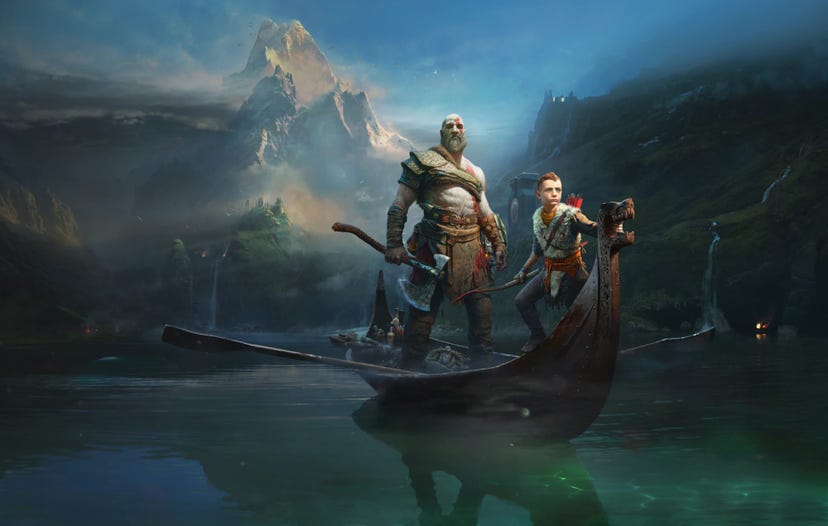 Cover art for Sony's God of War (2018), featuring Kratos and Atreus.
