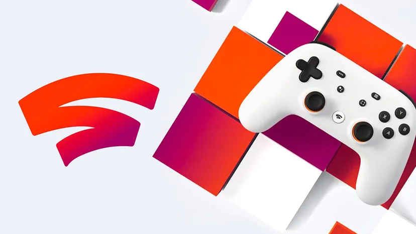 The Google Stadia controller and logo
