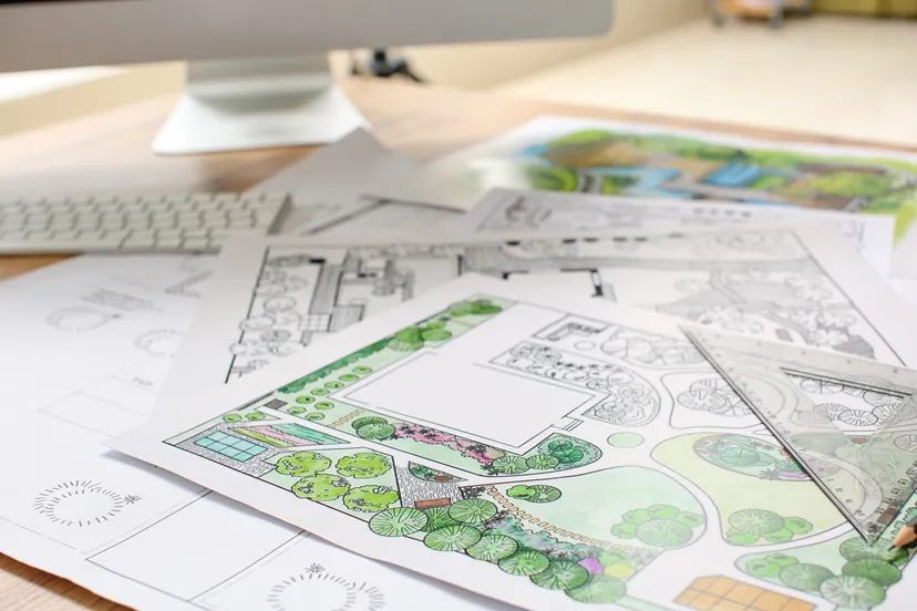 paper maps and illustrations of a space