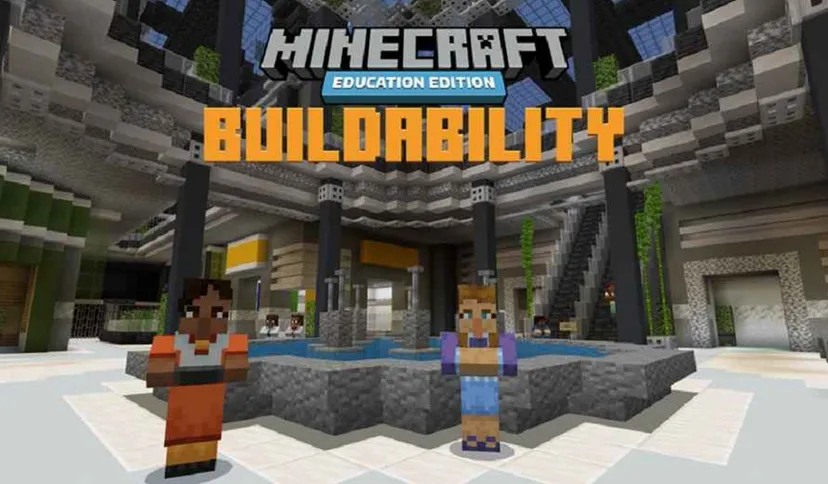 Yapılabilirlik Dünyası için bir logo, bir Minecraft ekran görüntüsü üzerinde gösteriliyor.