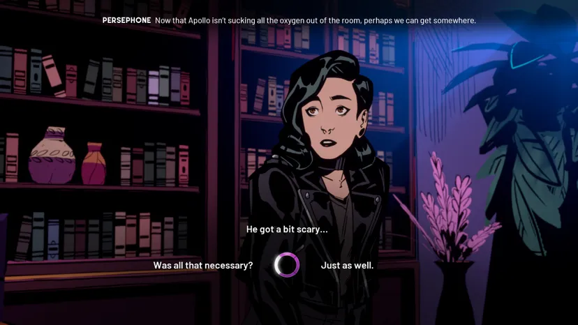 Stray Gods player character Grace thinks through three different choices: