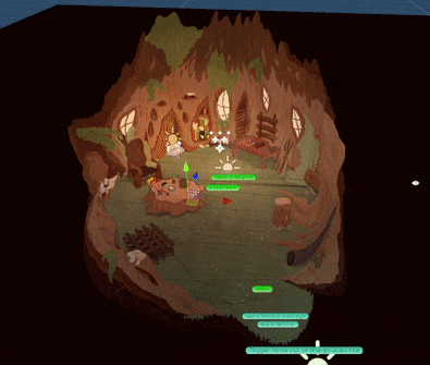 An animated GIF showcasing the 3D space in an in-game interior, the Flutemaker's cabin.