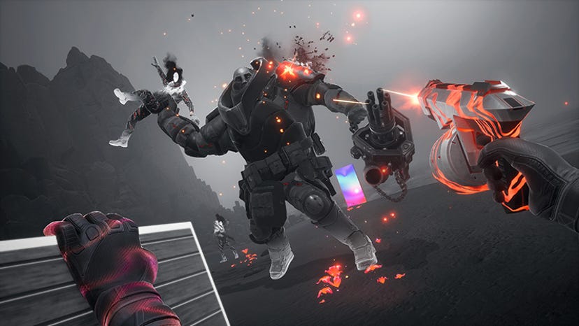 A screenshot of the player fighting a Behemoth in Synapse.