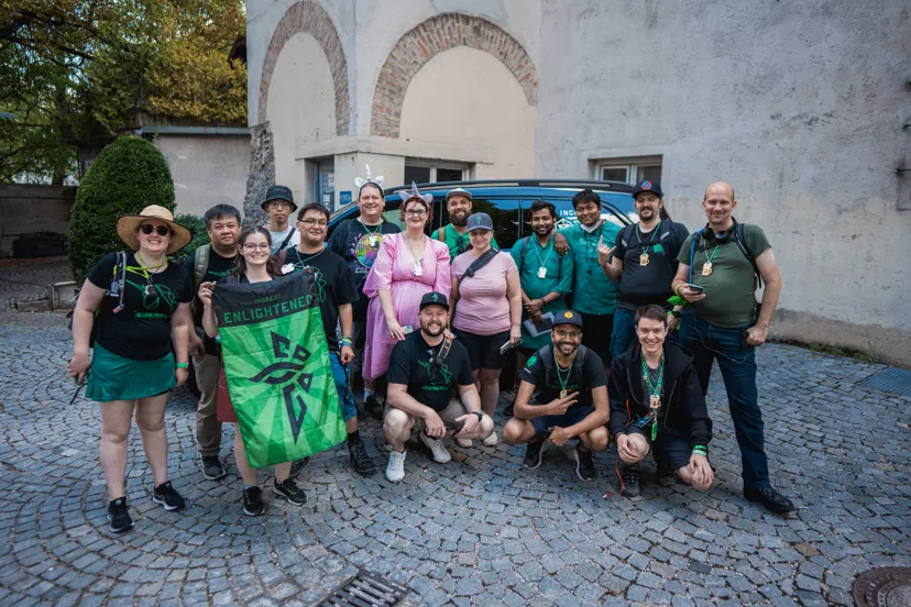 An outdoor group photo of Ingress players in Denmark.
