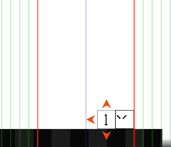 The green lines show how the frame changes when copying blocks behind Qbby.