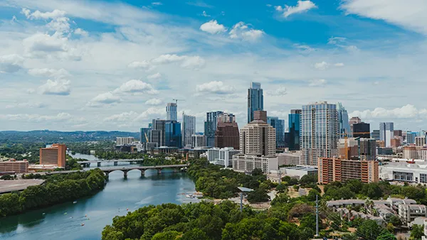 Tall buiildings and a river on the skyline of Austin Texas