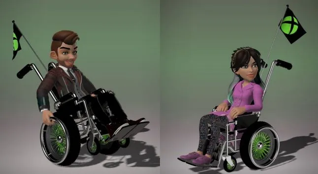 Male and female wheelchair user Xbox avatars