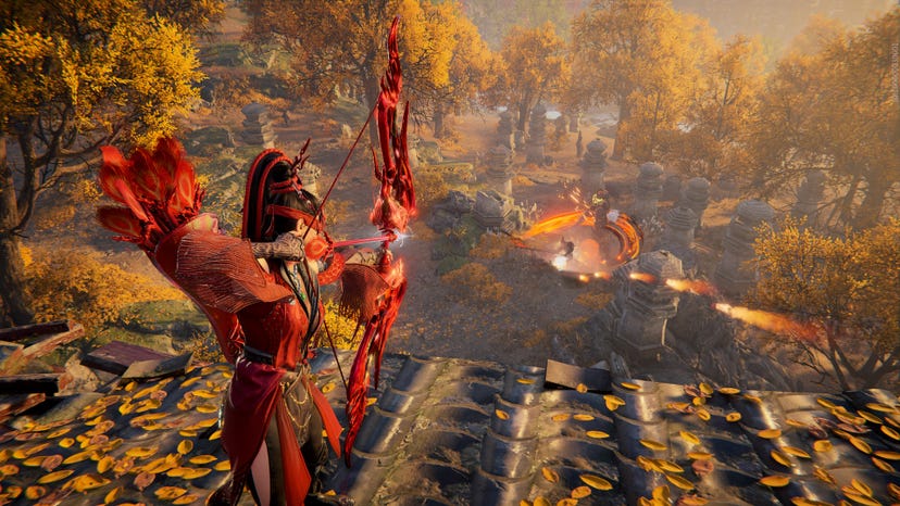 Screenshot of NetEase's Naraka: Bladepoint, showing an archer taking aim.