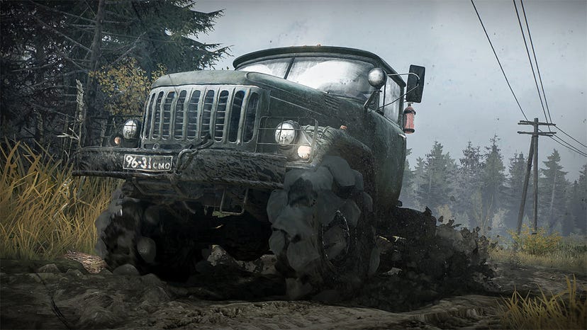 A screenshot from Spintires spin-off Mudrunner