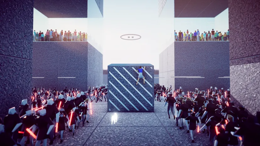 Crowds of hostile characters chasing after the gamer's flock in Humanity