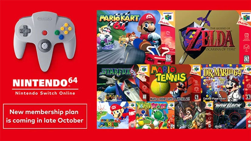 Key art showcasing Nintendo Switch Online + Expansion Pack's Nintendo 64 services