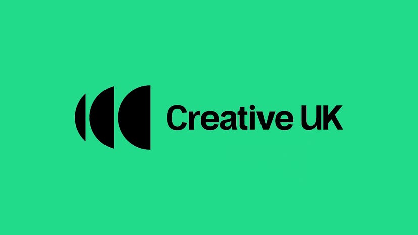 The Creative UK logo on a mint green background