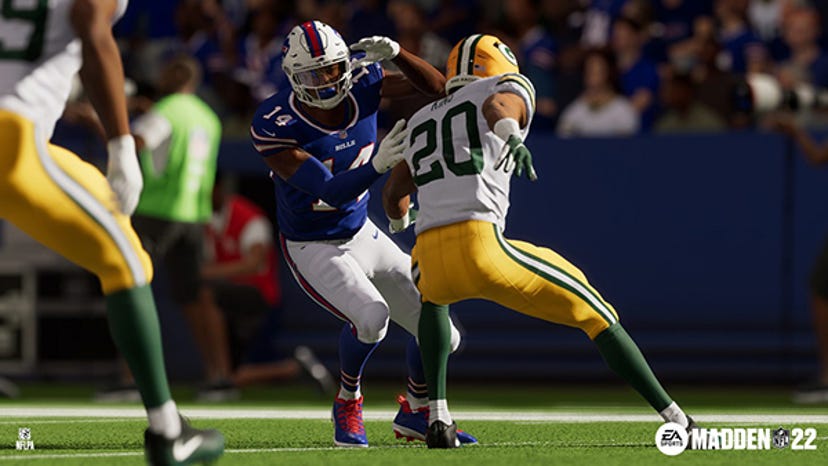A screenshot from Madden 22 featuring players from the Buffalo Bills and Green Bay Packers