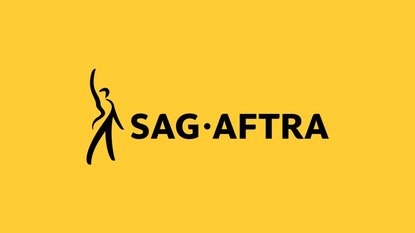 The SAG-AFTRA logo on a vibrant yellow background