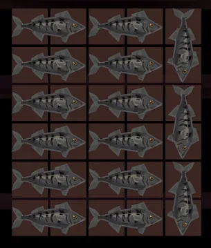 A container filled with fish, represented by a 6 by 5 grid occupied by fish that take up two tiles each.