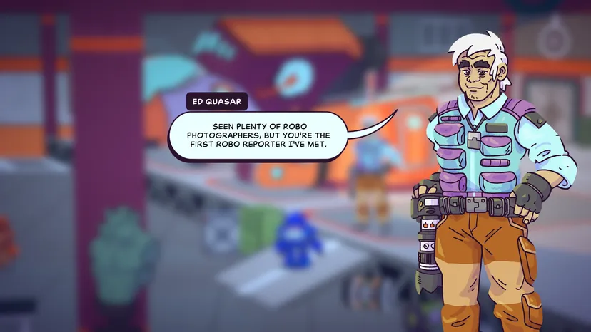 A screenshot from Times & Galaxy. A photographer speaks to the player.