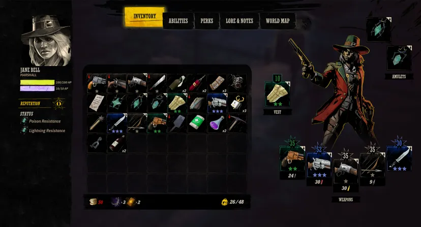 A screenshot of Weird West's inventory