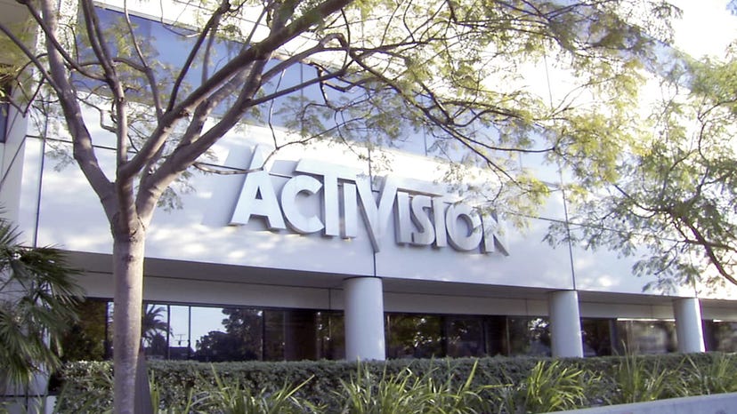 A photograph of Activision's headquarters, complete with company signage