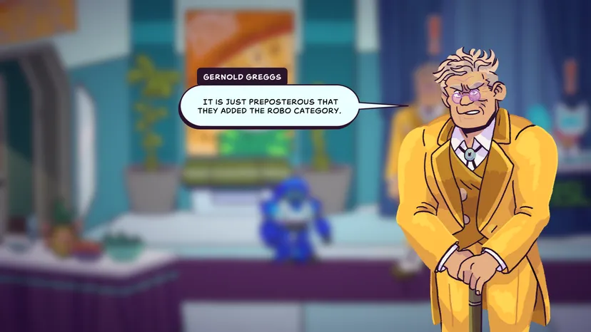 A screenshot from Times & Galaxy. A character grumbles to the player about adding a
