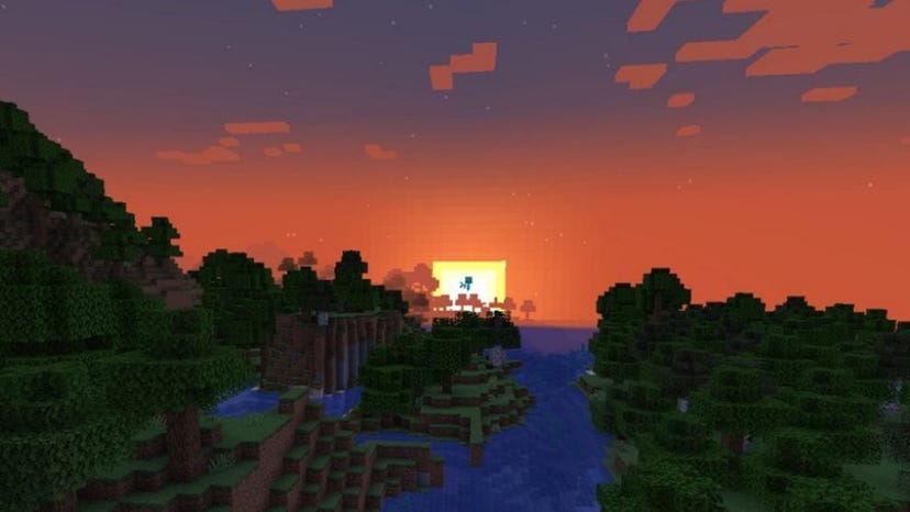 A screenshot of a sunset in Minecraft