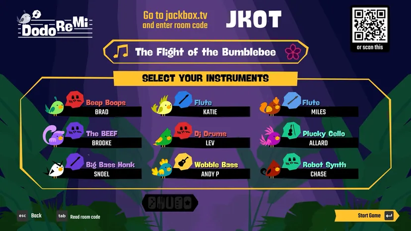 Nine players connect to a Jackbox Party Pack game called Dodo Re Mi.
