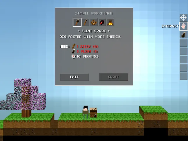 Early development screenshot of the crafting interface