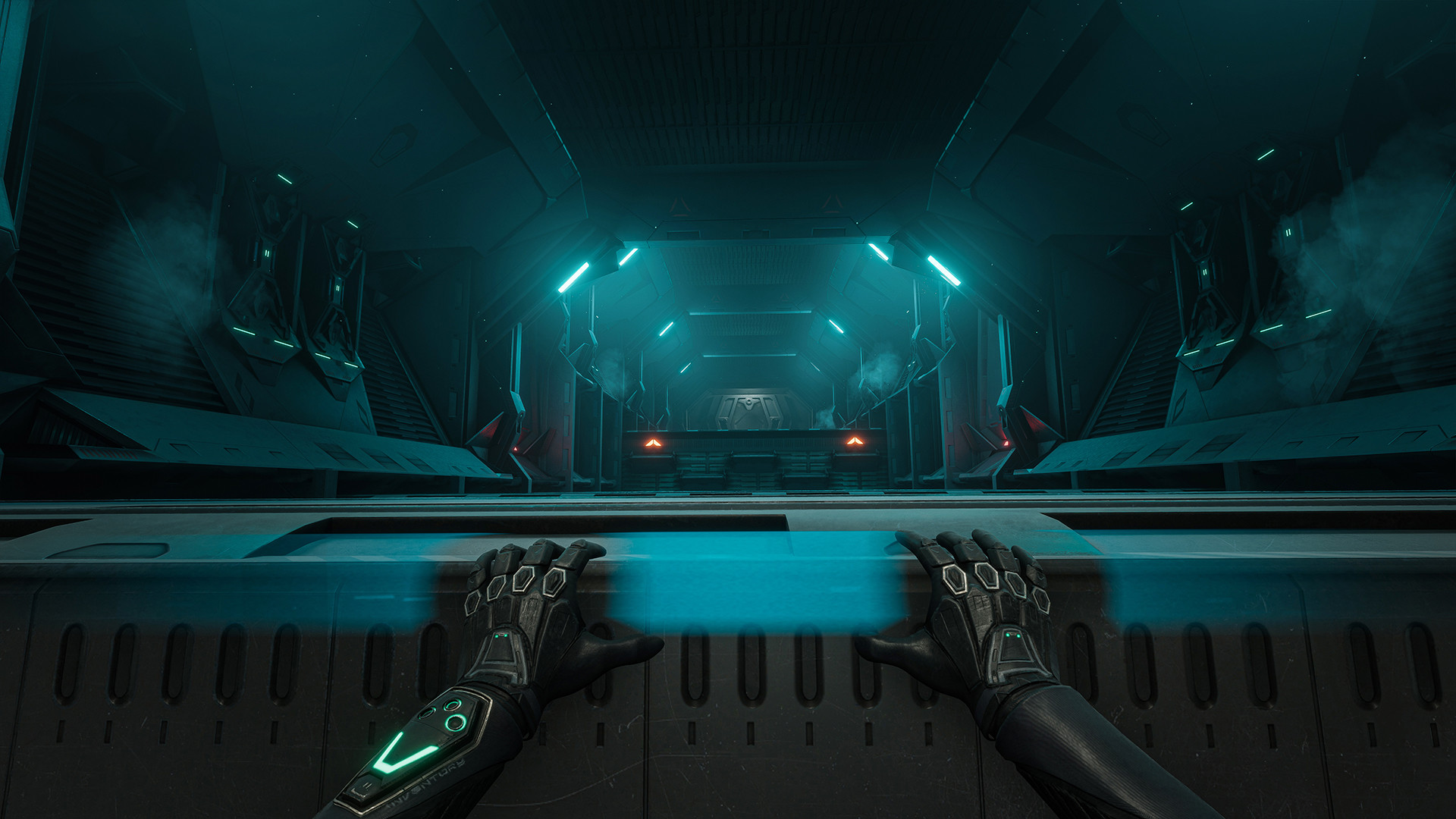 A player attempting to pull themselves up a ledge in Hubris