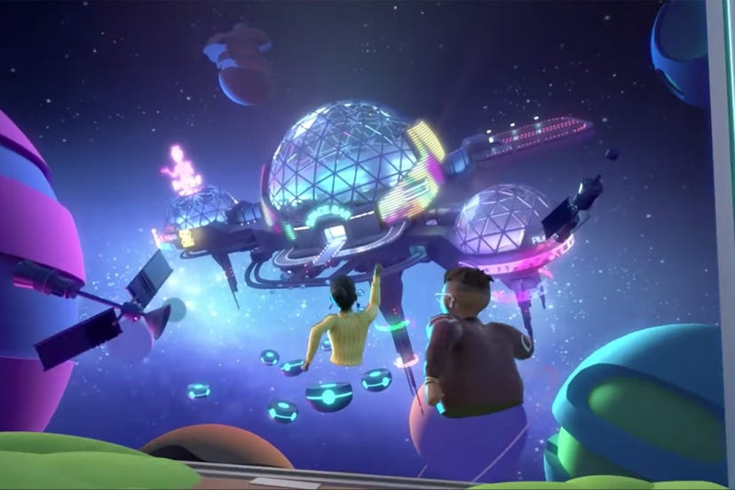 Promo image of Meta's Horizon Worlds, featuring several users in the metaverse.