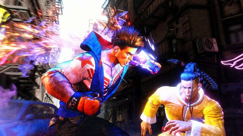A screenshot of Street Fighter 6 featuring two characters about to scrap