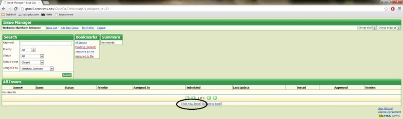 Adding a New Issue Screenshot of Adding a New Issue