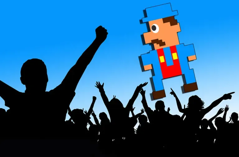 game character cheering fans