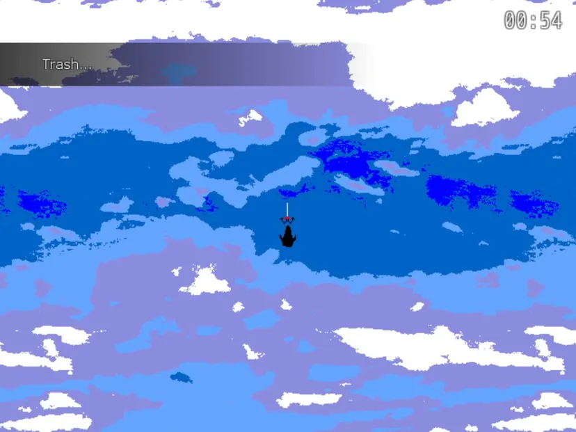 A screenshot from I Hate You Please Suffer. It's an abstract image of a sky with a dark figure hanging in it. The text reads