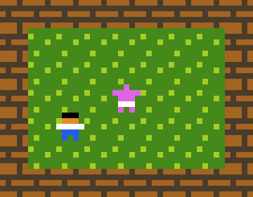 a puzzlescript gif showing a character moving and a pink character mirroring them