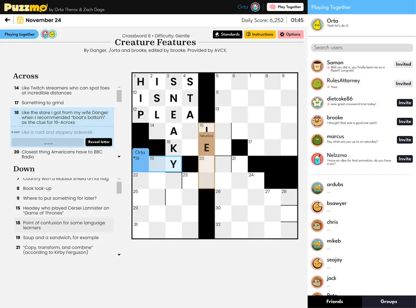 A crossword puzzle in Puzzmo