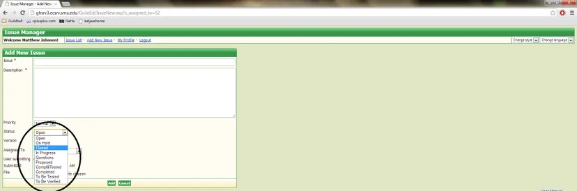 Closing an Issue Screenshot of Closing an Issue