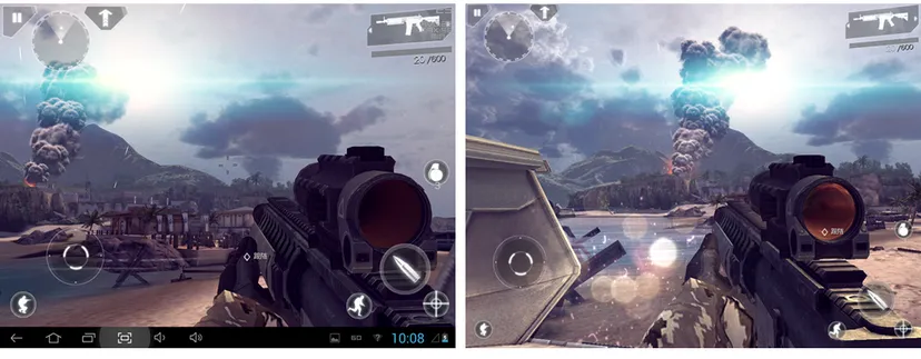 A popular FPS running on two very similar devices, but displaying different levels of effects on different operating systems