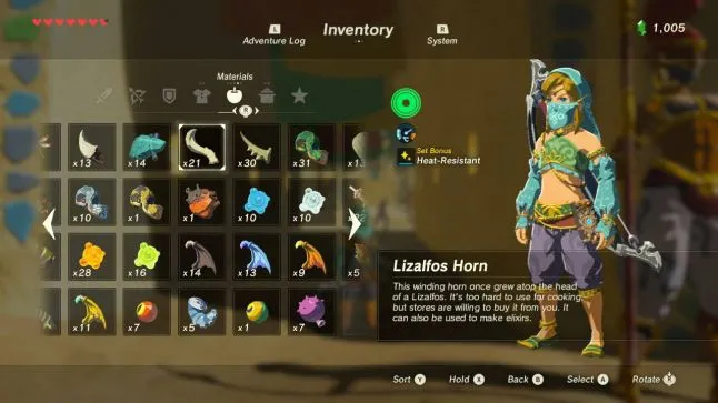Breath of the Wilds inventory menu