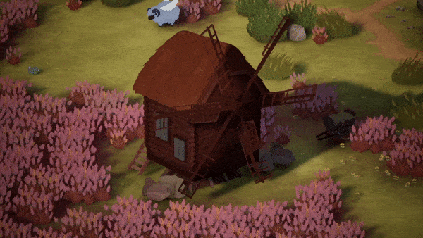 An animated GIF of a windmill in a field of wildflowers.