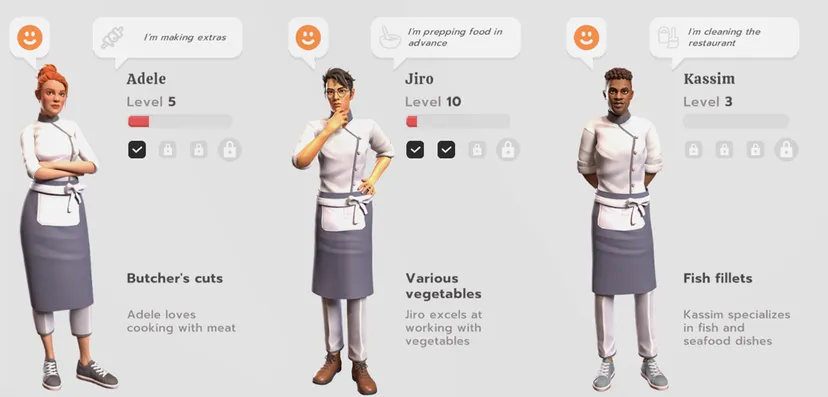 A screenshot of the chefs in Chef Life.