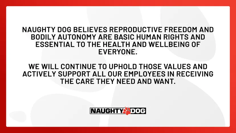 Naughty Dog's statement supporting reproductive rights.