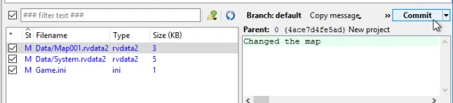 Screenshot: Second commit to Mercurial